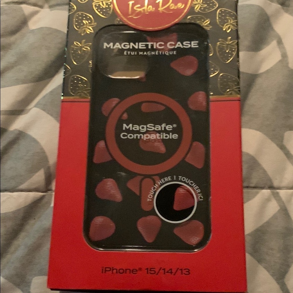 Isla Rae Black and Red strawberry design Magnetic Phone Case  iPhone 13,14,15